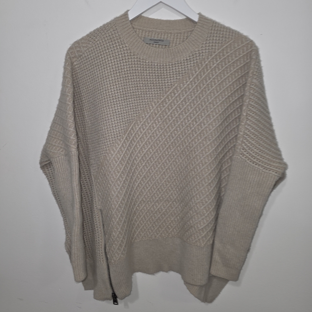 All Saints Cream Textured Crewneck Sweater Oversized sz.S